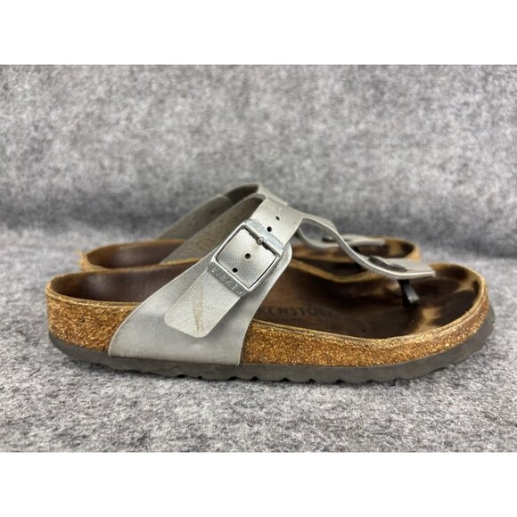 Birkenstock Sandals Shoes Womens Size 37/6 Silver Gizeh Thong Cork - Picture 4 of 8